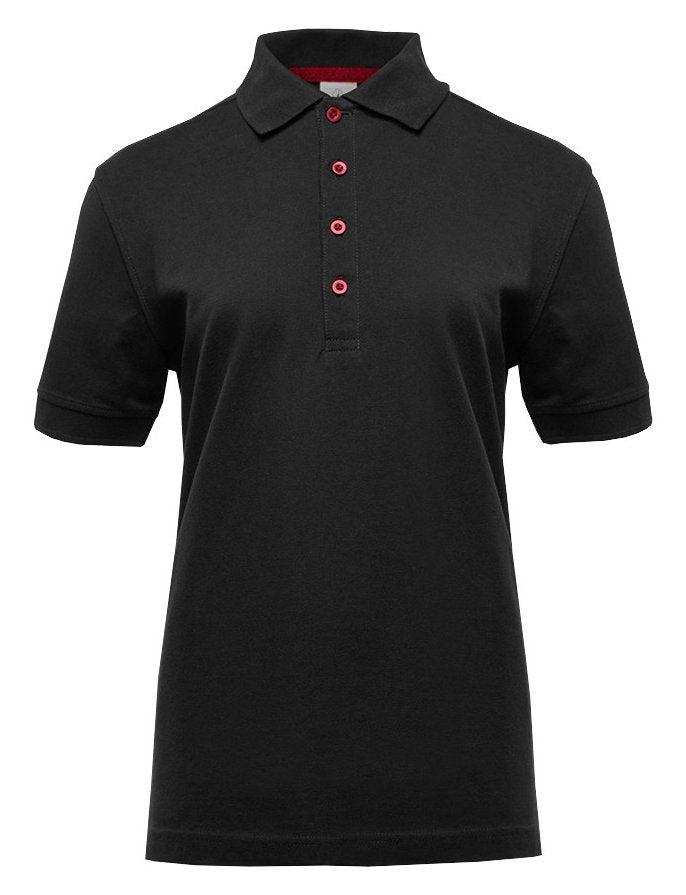 Polo manches courtes boutons contrastés femme  — coloris Black / Red #Couleur_Black-/-Red