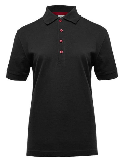 Polo manches courtes boutons contrastés femme  — coloris Black / Red #Couleur_Black-/-Red