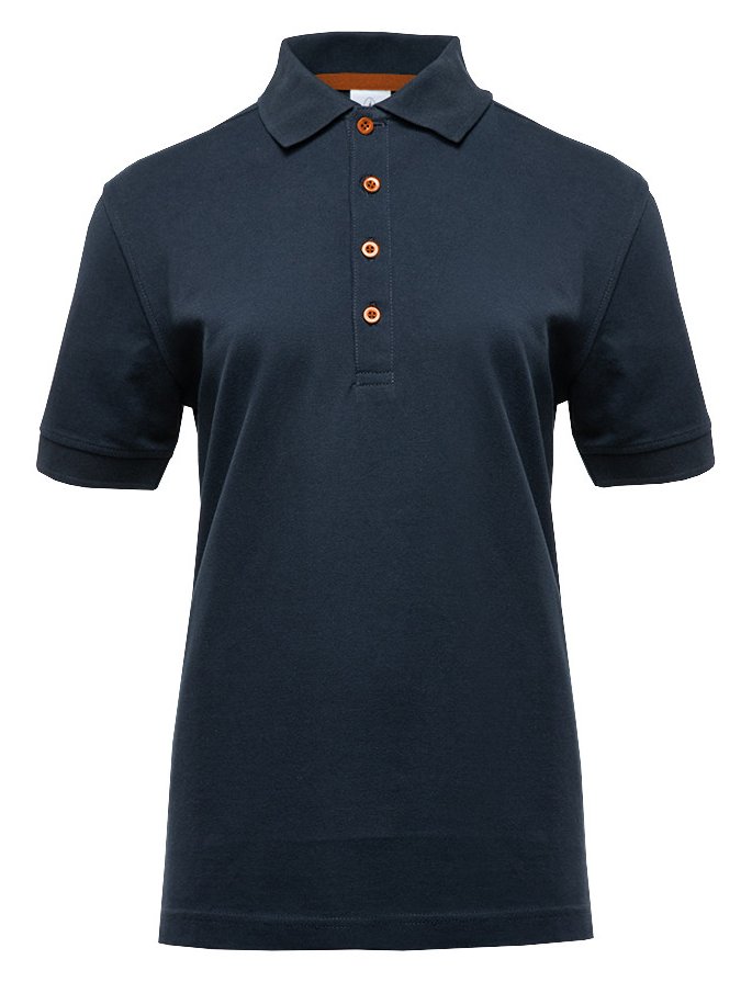 Polo manches courtes boutons contrastés femme  — coloris Navy / Orange #Couleur_Navy-/-Orange