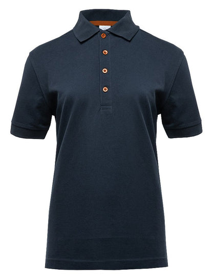 Polo manches courtes boutons contrastés femme  — coloris Navy / Orange #Couleur_Navy-/-Orange