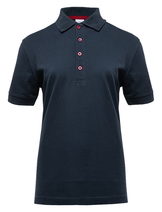 Polo manches courtes boutons contrastés femme  — coloris Navy / Red #Couleur_Navy-/-Red