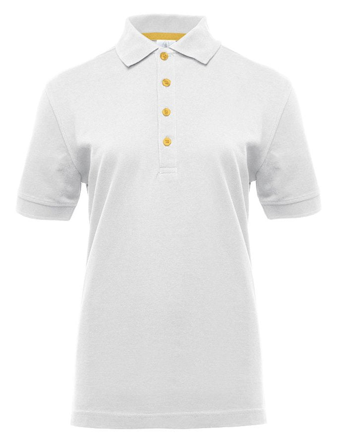 Polo manches courtes boutons contrastés femme  — coloris White / Gold #Couleur_White-/-Gold