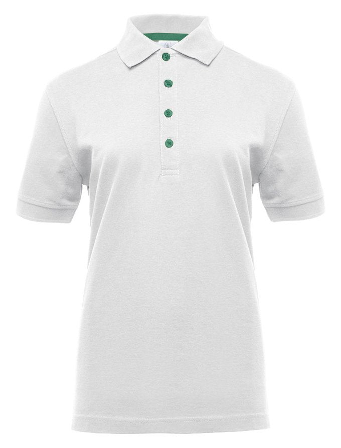 Polo manches courtes boutons contrastés femme  — coloris White / Kelly Green #Couleur_White-/-Kelly-Green