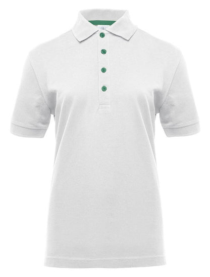 Polo manches courtes boutons contrastés femme  — coloris White / Kelly Green #Couleur_White-/-Kelly-Green