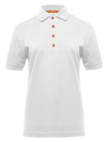 Polo manches courtes boutons contrastés femme  — coloris White / Orange #Couleur_White-/-Orange