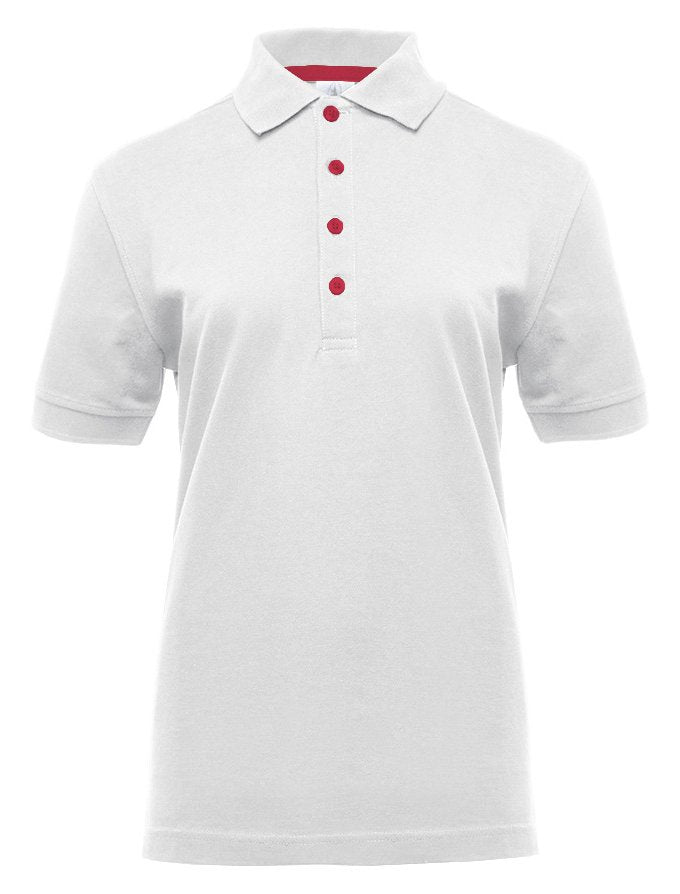Polo manches courtes boutons contrastés femme  — coloris White / Red #Couleur_White-/-Red