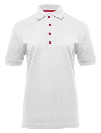 Polo manches courtes boutons contrastés femme  — coloris White / Red #Couleur_White-/-Red