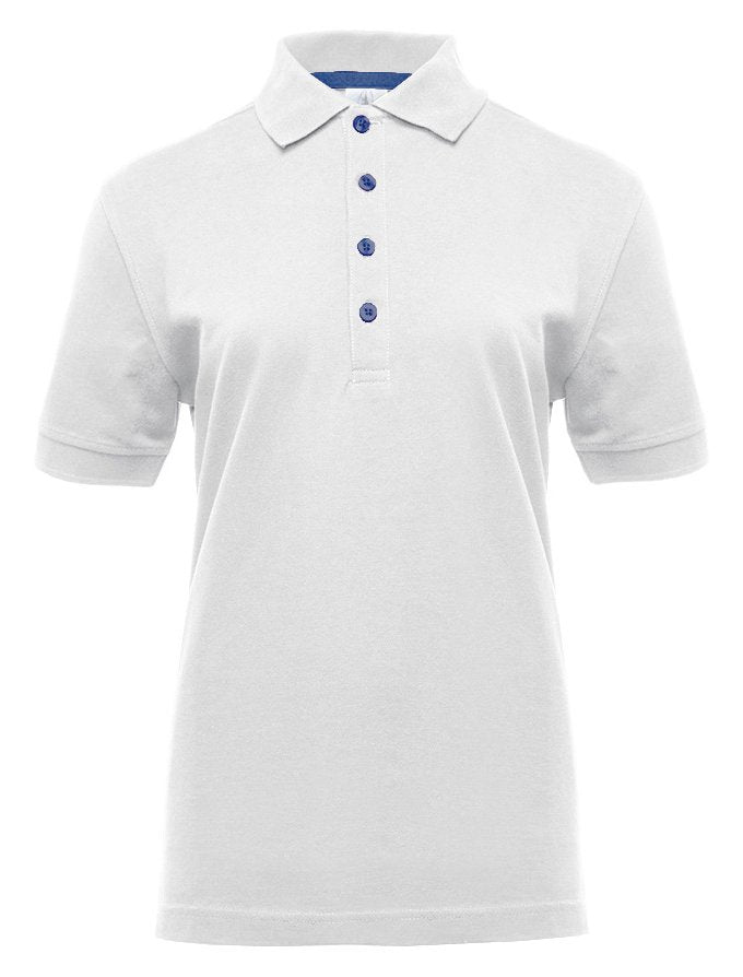 Polo manches courtes boutons contrastés femme  — coloris White / Royal #Couleur_White-/-Royal
