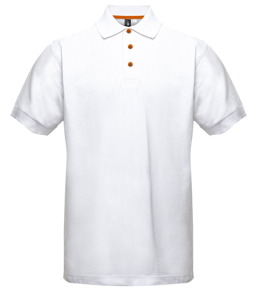 Polo manches courtes boutons contrastés homme  — coloris White / Orange #Couleur_White-/-Orange