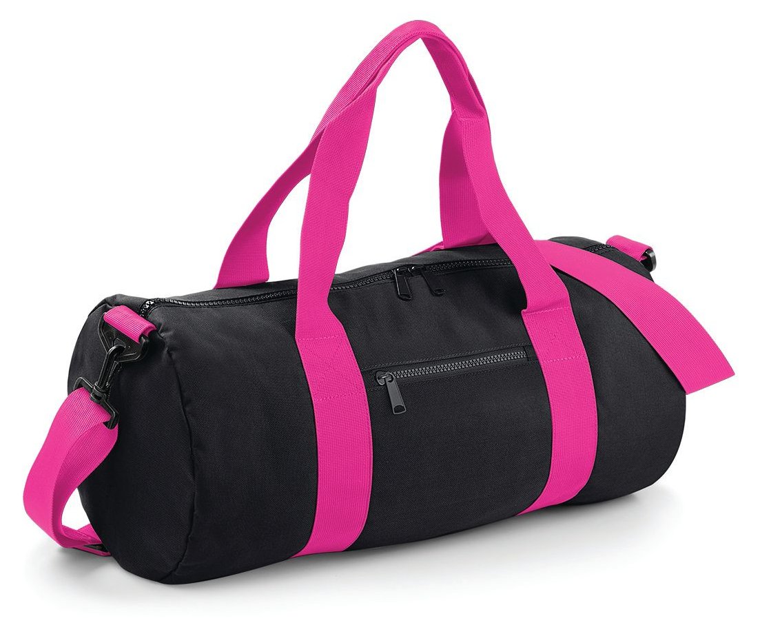 Sac barrel original de voyage contrasté  410 g/m² — coloris Black / Fuchsia #Couleur_Black-/-Fuchsia