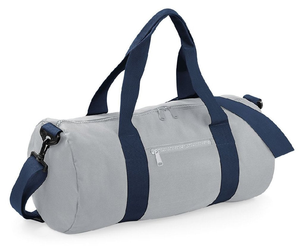 Sac barrel original de voyage contrasté  410 g/m² — coloris Light Grey / French Navy #Couleur_Light-Grey-/-French-Navy