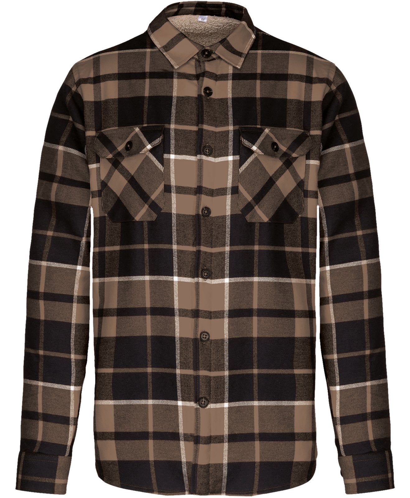 Surchemise à carreaux doublée sherpa homme — coloris Camel / Black Checked #Couleur_Camel-/-Black-Checked