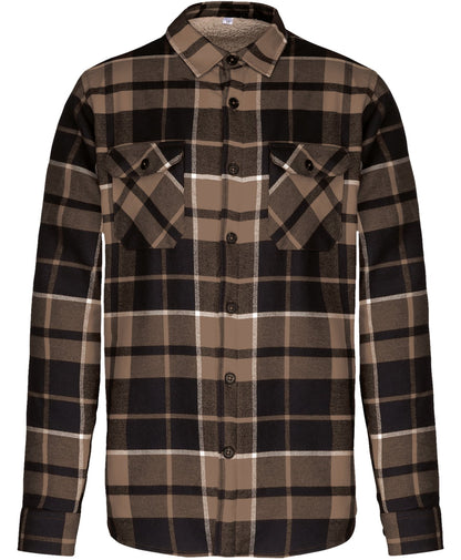 Surchemise à carreaux doublée sherpa homme — coloris Camel / Black Checked #Couleur_Camel-/-Black-Checked
