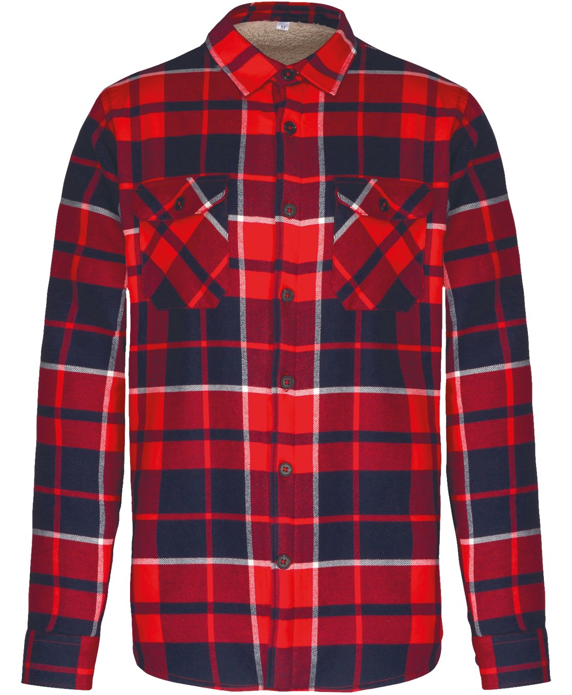 Surchemise à carreaux doublée sherpa homme — coloris Red / Navy Checked #Couleur_Red-/-Navy-Checked