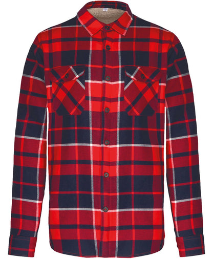 Surchemise à carreaux doublée sherpa homme — coloris Red / Navy Checked #Couleur_Red-/-Navy-Checked