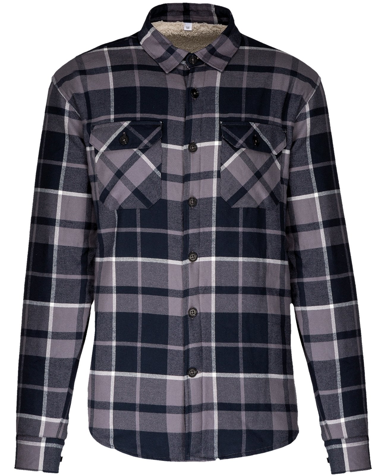 Surchemise à carreaux doublée sherpa homme — coloris Storm Grey / Navy Checked #Couleur_Storm-Grey-/-Navy-Checked