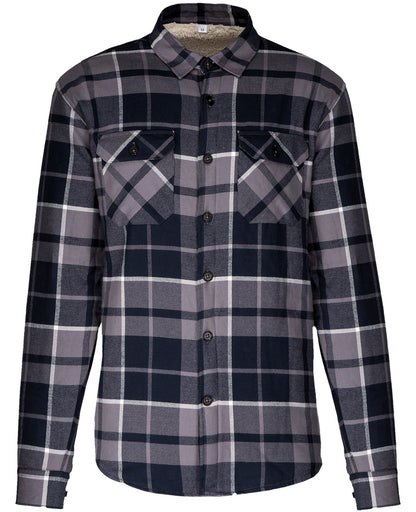 Surchemise à carreaux doublée sherpa homme — coloris Storm Grey / Navy Checked #Couleur_Storm-Grey-/-Navy-Checked