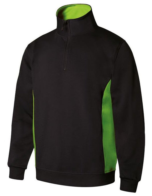 Sweat bicolore col zippé — coloris Black / Lime #Couleur_Black-/-Lime