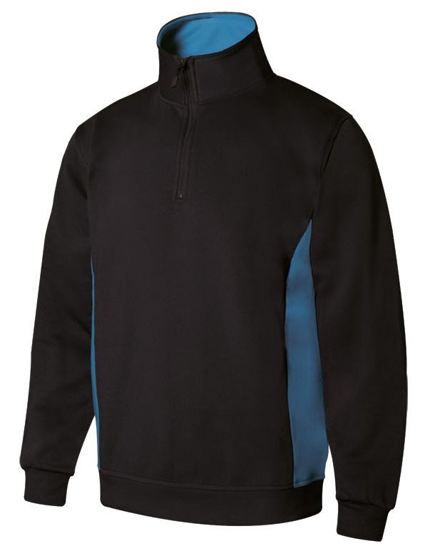 Sweat bicolore col zippé — coloris Black / Sky Blue #Couleur_Black-/-Sky-Blue