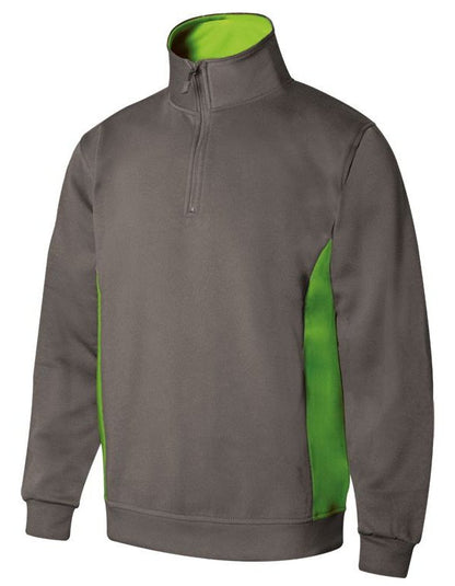 Sweat bicolore col zippé — coloris Grey / Lime #Couleur_Grey-/-Lime
