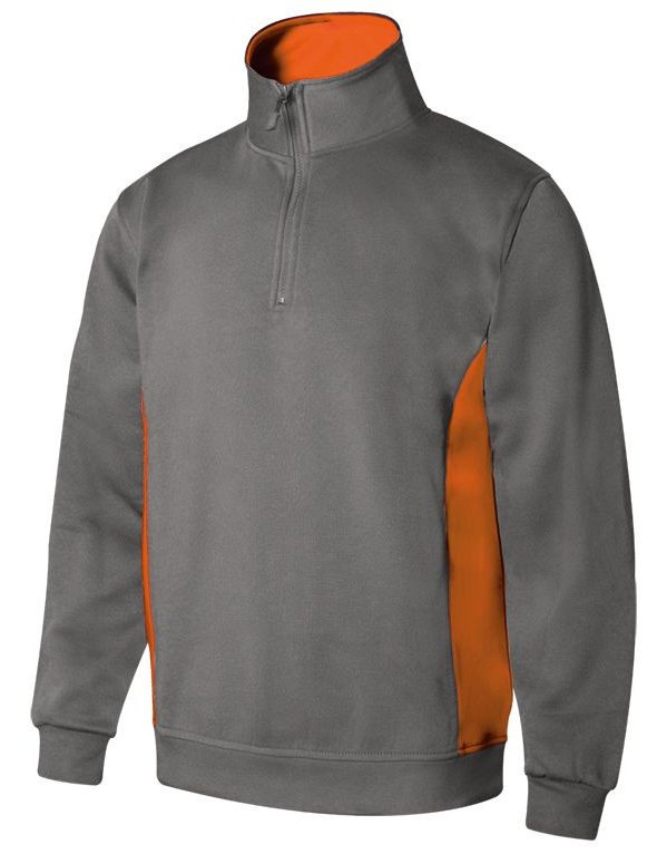 Sweat bicolore col zippé — coloris Grey / Orange #Couleur_Grey-/-Orange