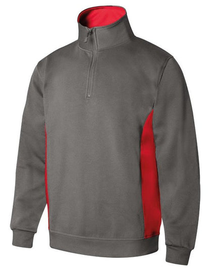 Sweat bicolore col zippé — coloris Grey / Red #Couleur_Grey-/-Red