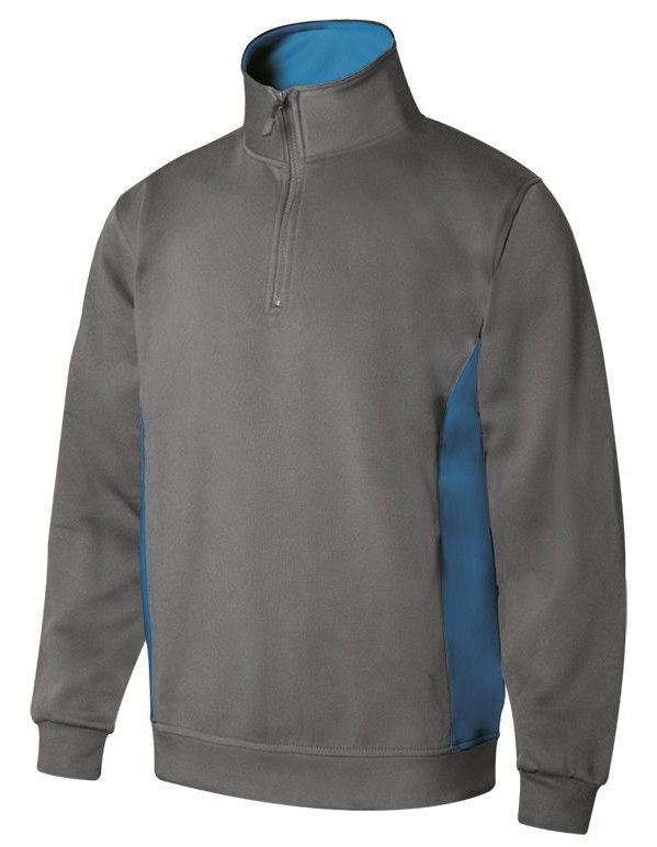 Sweat bicolore col zippé — coloris Grey / Sky Blue #Couleur_Grey-/-Sky-Blue
