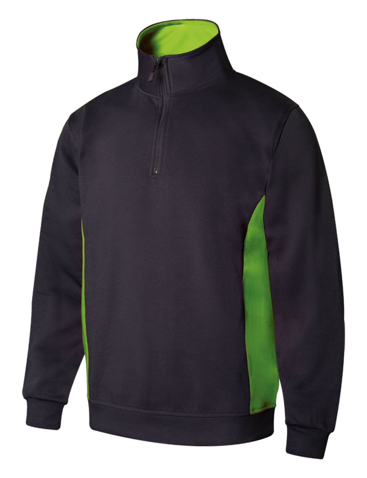 Sweat bicolore col zippé — coloris Navy / Lime #Couleur_Navy-/-Lime