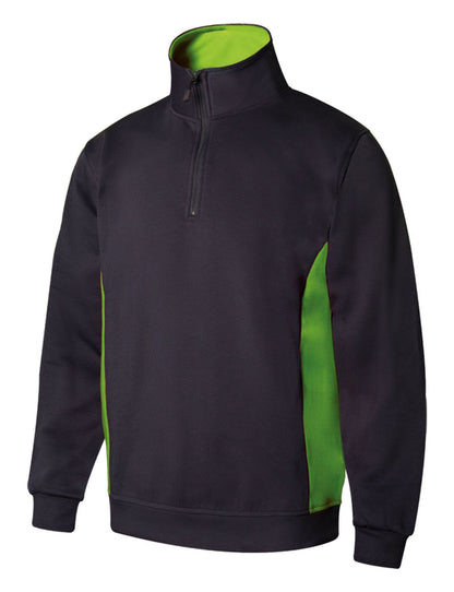 Sweat bicolore col zippé — coloris Navy / Lime #Couleur_Navy-/-Lime