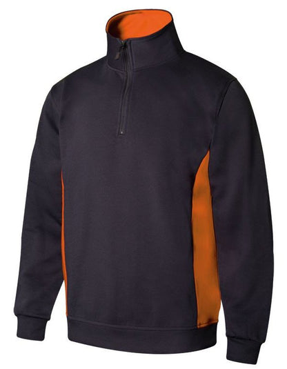 Sweat bicolore col zippé — coloris Navy / Orange #Couleur_Navy-/-Orange
