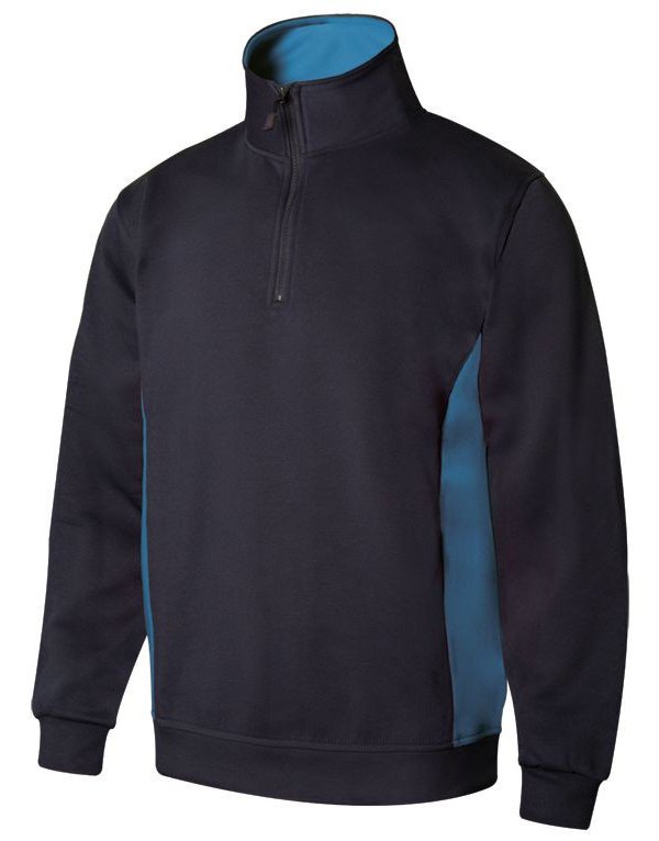 Sweat bicolore col zippé — coloris Navy / Sky Blue #Couleur_Navy-/-Sky-Blue