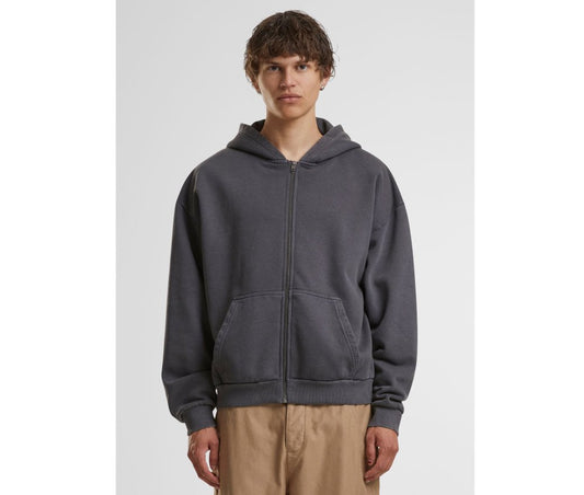 Sweat capuche zippé lourd délavé 360 g/m²