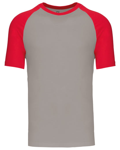T-shirt bicolore manches courtes baseball — coloris Light Grey / Red #Couleur_Light-Grey-/-Red