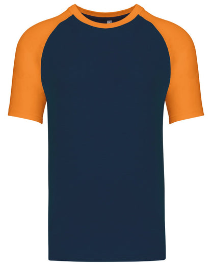 T-shirt bicolore manches courtes baseball — coloris Navy / Orange #Couleur_Navy-/-Orange
