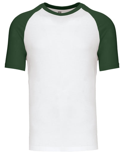 T-shirt bicolore manches courtes baseball — coloris White / Forest Green #Couleur_White-/-Forest-Green