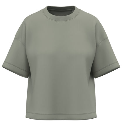 T-shirt écoresponsable boxy à épaules tombantes femme — coloris Almond Green #Couleur_Almond-Green