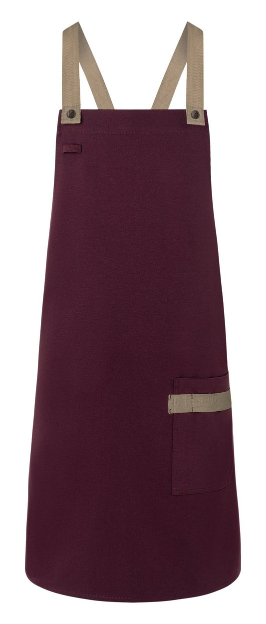 Tablier à bavette Urban-Look avec bretelles croisées et poche — coloris Aubergine #Couleur_Aubergine