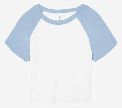 Tee-shirt micro rib raglan femme 185 g/m²  — coloris White / Baby Blue #Couleur_White-/-Baby-Blue