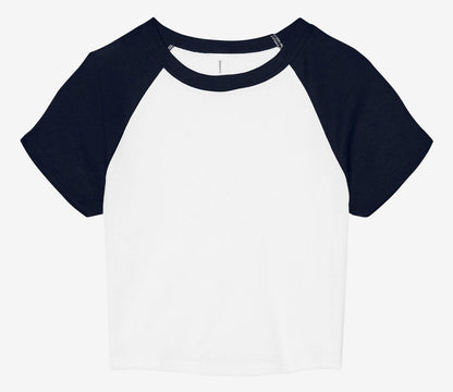 Tee-shirt micro rib raglan femme 185 g/m²  — coloris White / Navy #Couleur_White-/-Navy