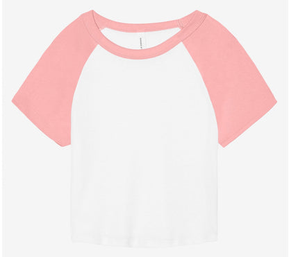 Tee-shirt micro rib raglan femme 185 g/m²  — coloris White / Pink #Couleur_White-/-Pink